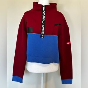 Nike Pro Get Fit Icon Clash Women's Fleece 1/2 Zip Jacket red blue